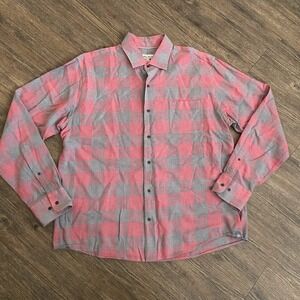 Peter Millar Mountainside Flannel Shirt Pink Gray Plaid Button-Up Mens Large